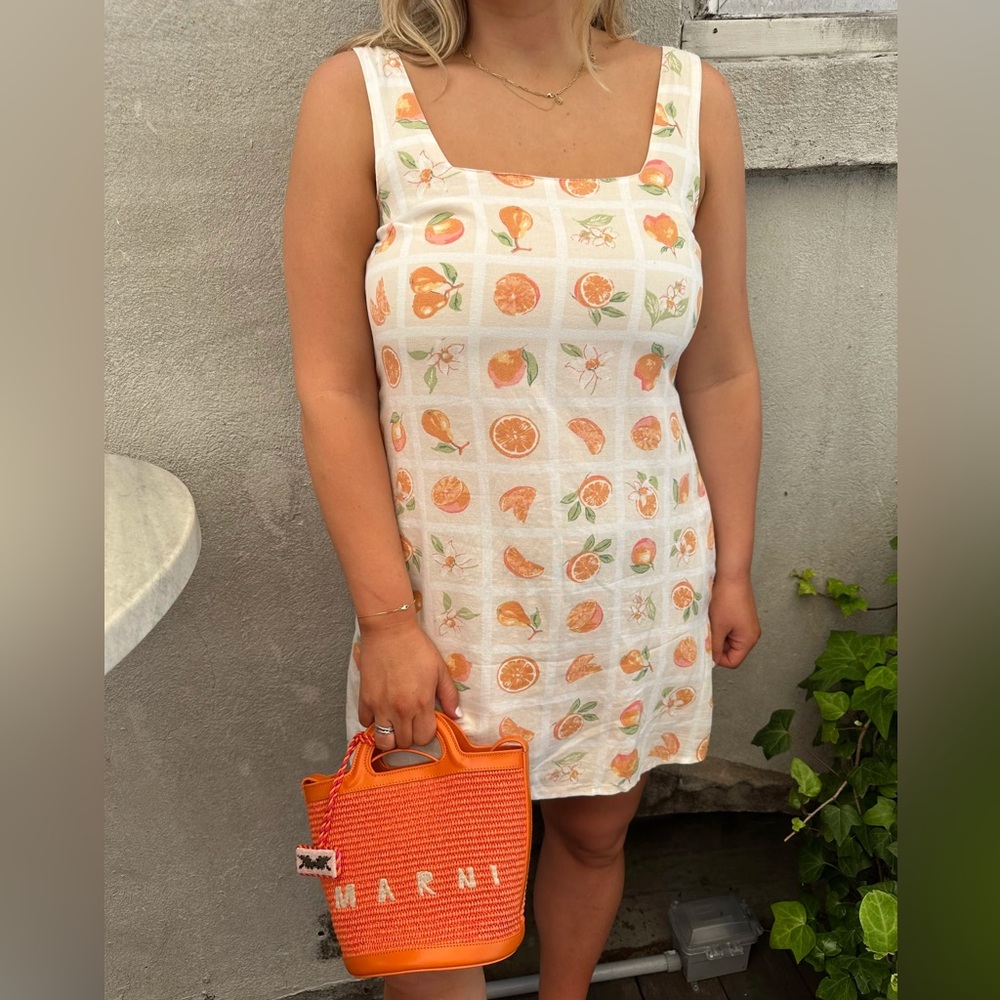 The cutest vacay Sleeveless White Orange Print Summer Dress size L